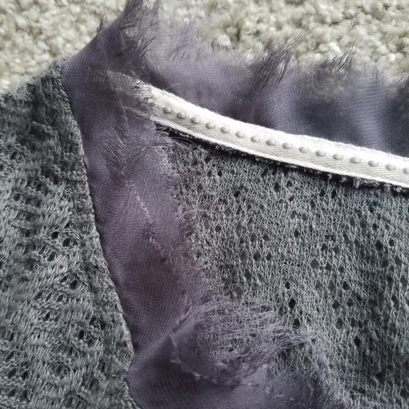 Anthropologie Meadow Rue open knit sweater top in grey with white floral lace - Picture 6 of 12